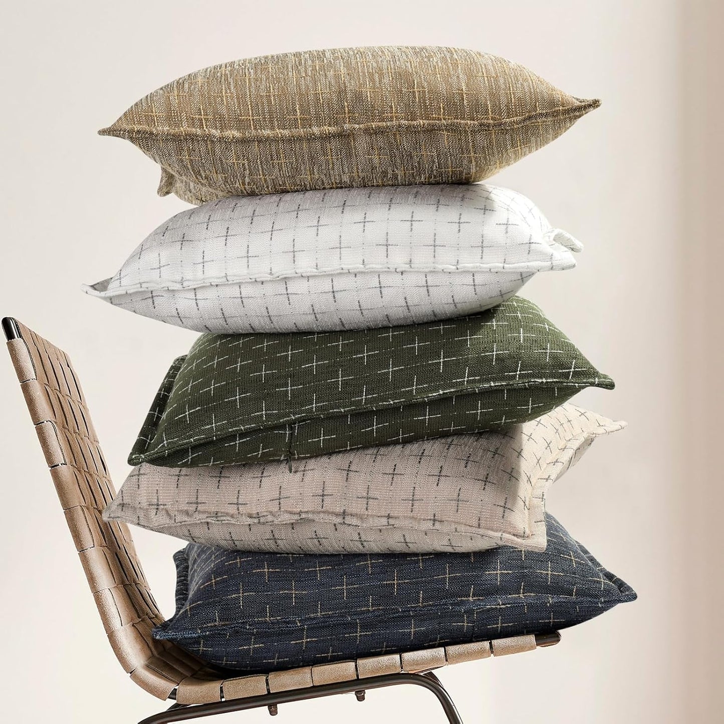 ZWJD Pillow Covers 18x18 Set of 2 Soft Polyester Textured Pillow Covers with Stylish Flange Edge Cozy Farmhouse Throw Pillows for Couch Bed Sofa Living Room