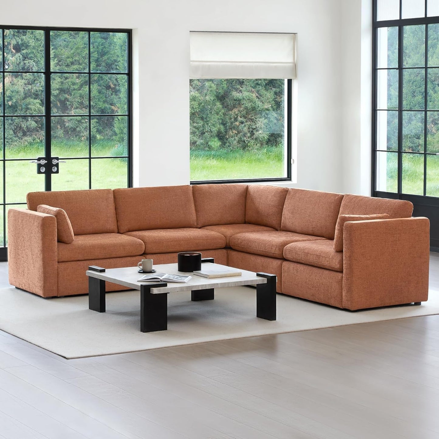 CHITA Oversized Modular Sectional Sofa Set, FSC Certified Extra Large 5 Seat V Shaped Cloud Couch for Living Room, 106 inch Width, 4 Seater and 1 Middle Corner, Terracotta