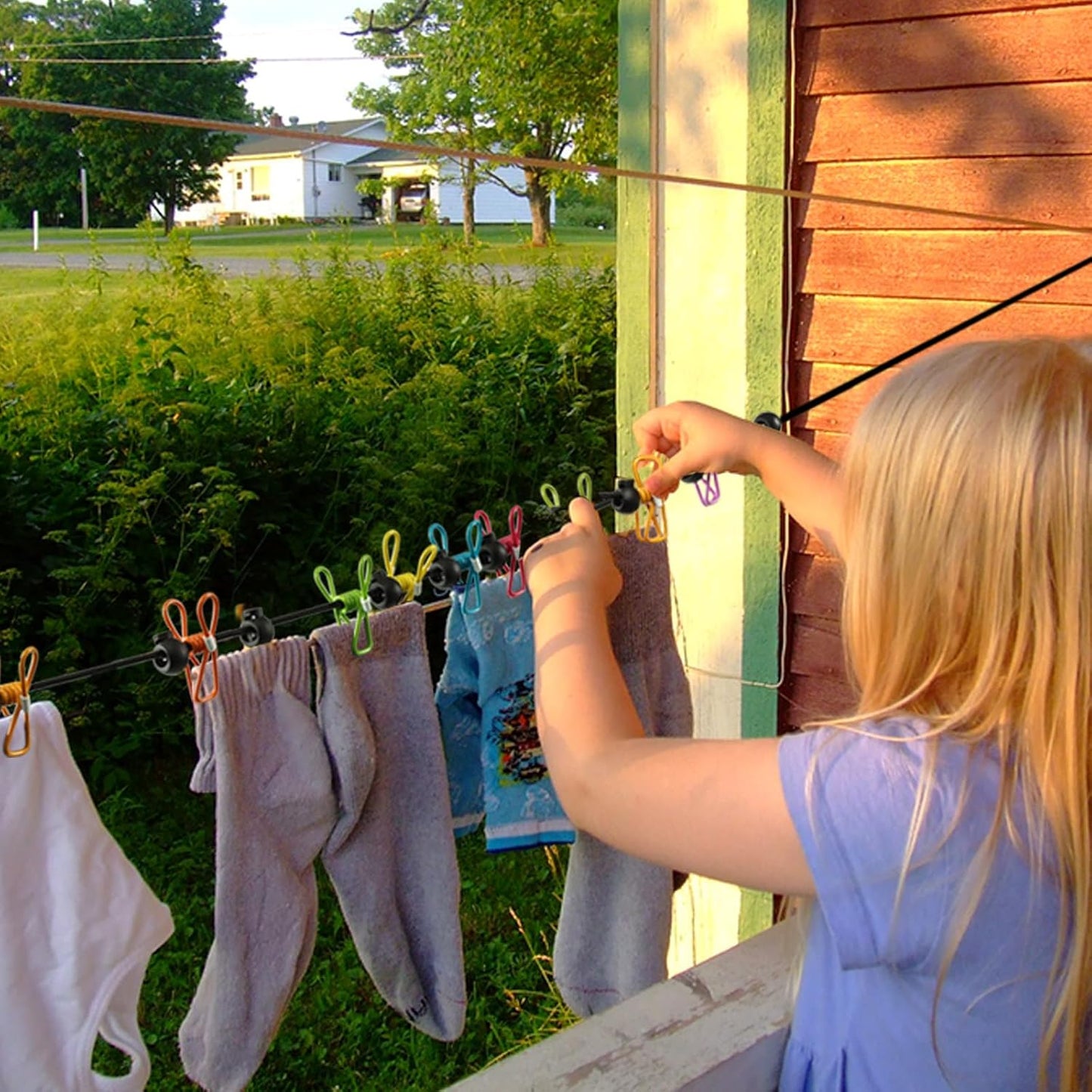 2 Pack Camping Clothesline Portable 12 Clothespins, Pink Camping Accessories Travel Clothesline for Outdoor Indoor, Retractable Clothes Line Elastic Clothesline for Camper Hotel Room