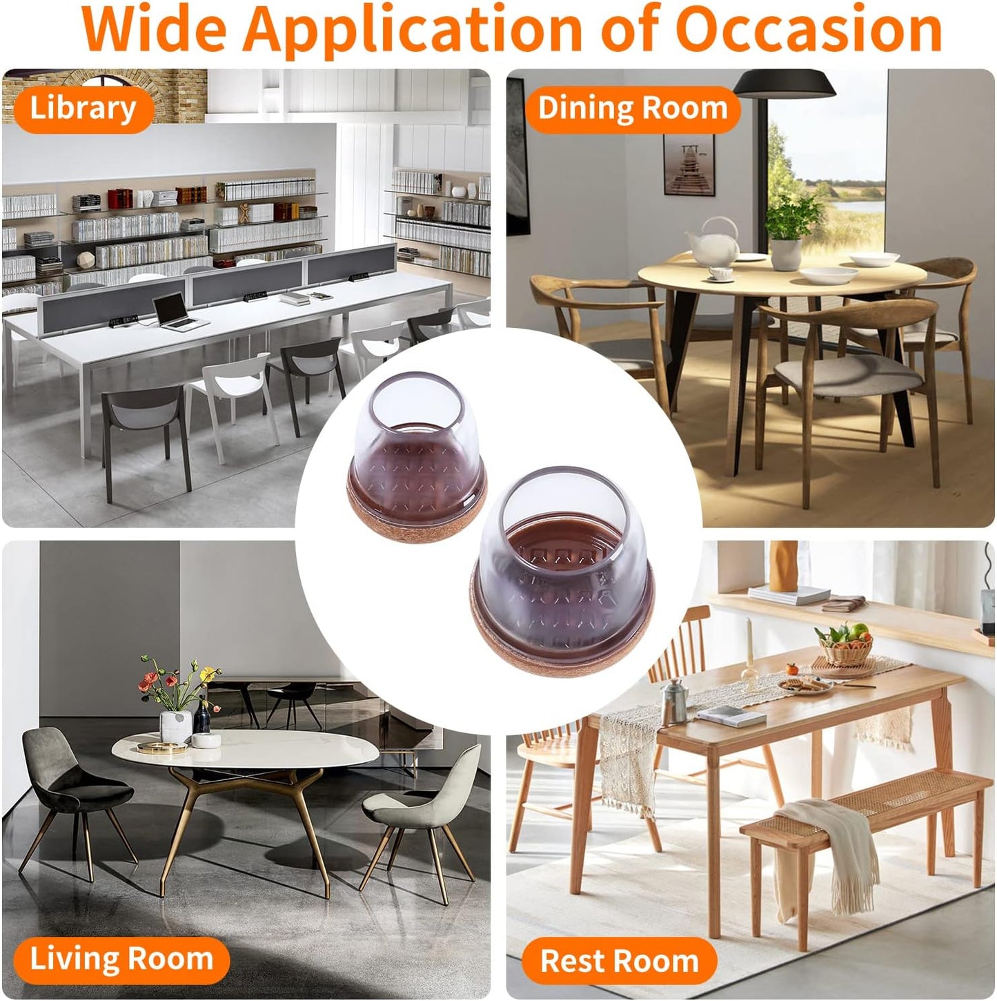 Ezprotekt 24 Pcs Clear Silicone Chair Leg Floor Protectors with Felt, Floor Protectors for Chairs, Chair Leg Caps Covers, Chair Leg Socks Bar Stool Leg Floor Protectors (L Fit: 1.1"-1.3", Round)