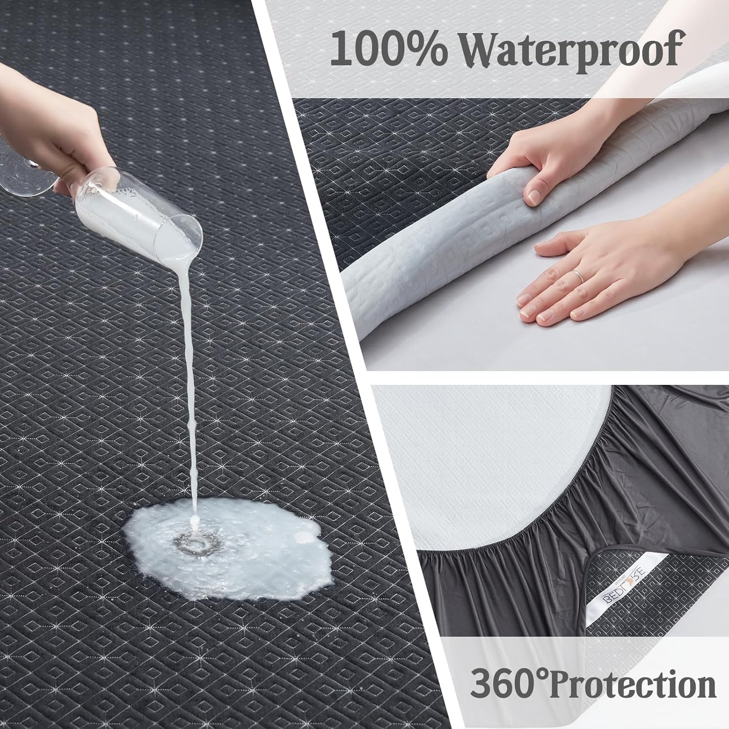 BEDLORE King Mattress Protector, Waterproof Noiseless Mattress Cover with Deep Pocket for 6-18 inches Mattress, Soft Breathable Mattress Pad Machine Washable (Dark Gray)