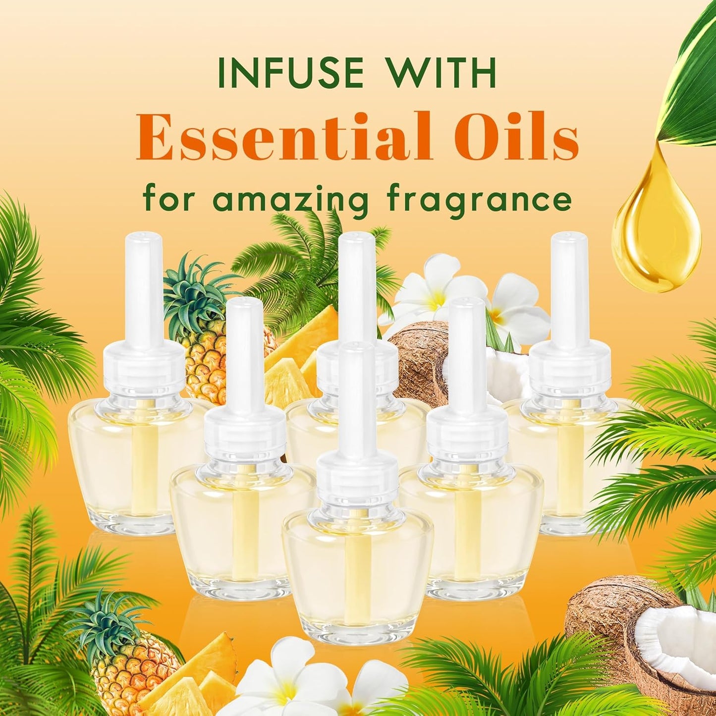 Plug-in Refills Home Plug-in Air Freshener - Hawaiian Scent Refills 6 Count Long-Lasting Fragrance, For Rooms and Bathrooms Wall, Compatible with Air Wick, Compatible with Glade