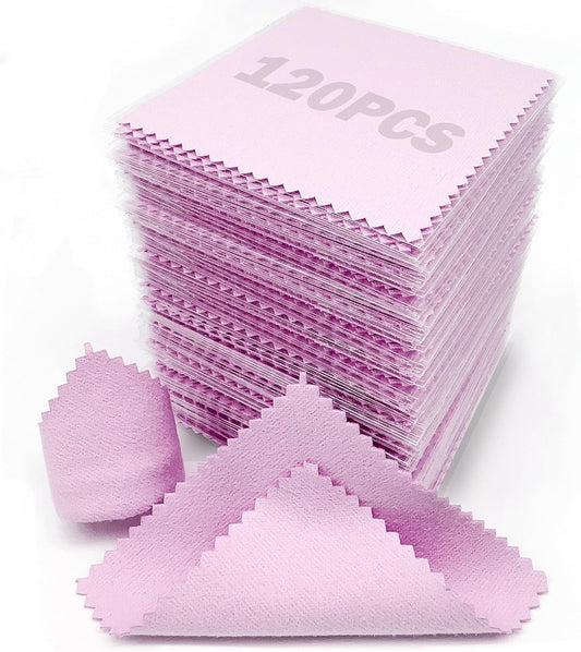 XIAOXINGYUN 120PCS Jewelry Cleaning Cloth Jewelry Polishing Cloths Individually Wrapped Silver Cleaning Cloth for Jewelry Sterling Silver, Gold, Platinum, Coins (3.15" x 3.15") (Light Purple)