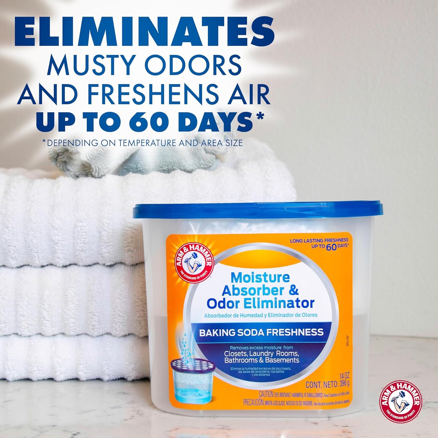 Arm & Hammer Fragrance Free Refillable Moisture Absorber and Odor Eliminator 14 oz. Tub