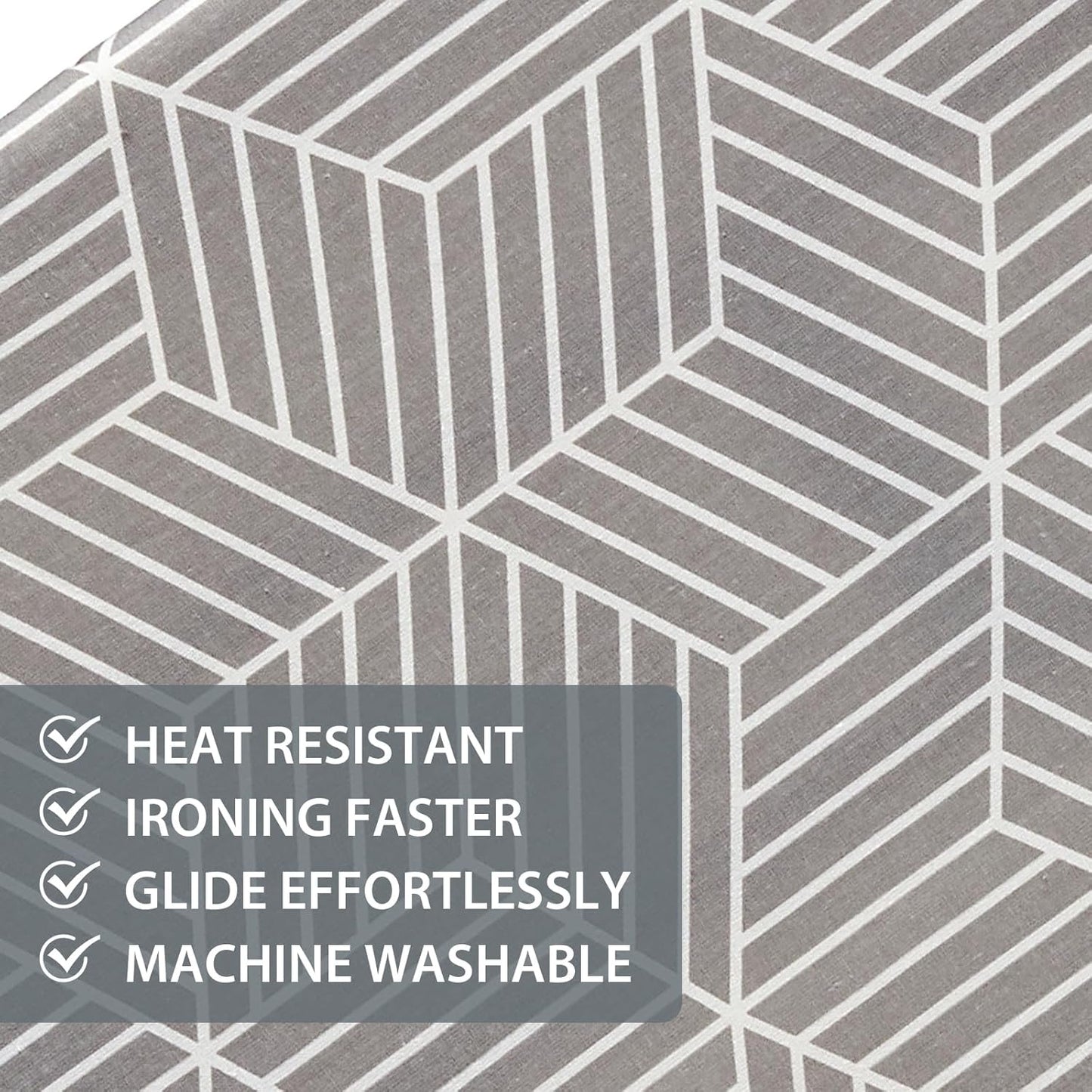 Seiritex Over The Door Ironing Board Cover 14 x 42 inch, Thick Padding and Heat Reflective with Hook and Loop Fasteners, 3 Layers Iron Board Cover (Gray Cube)