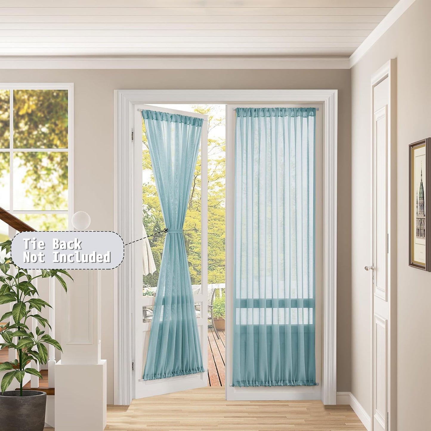 Tollpiz Sheer Door Curtain Closet Linen Textured Curtain Sheers Doorway Light Filtering Voile French Door Rod Pocket Curtains Patio Door, 25 x 80 inches Long, Dusty Blue, Set of 1 Panel