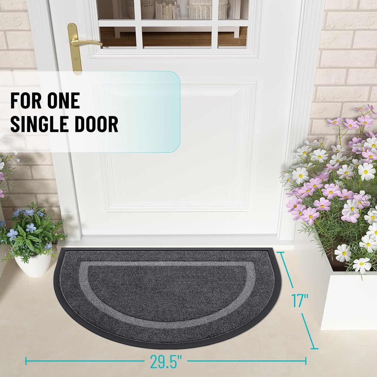 OLANLY Half Circle Door Mat Indoor Outdoor Entrance Welcome, Waterproof All-Season, All-Weather Doormat, Sturdy Natural Rubber, Low Profile, Easy Clean Patio Porch Entryway Mat, 29.5x17, Grey