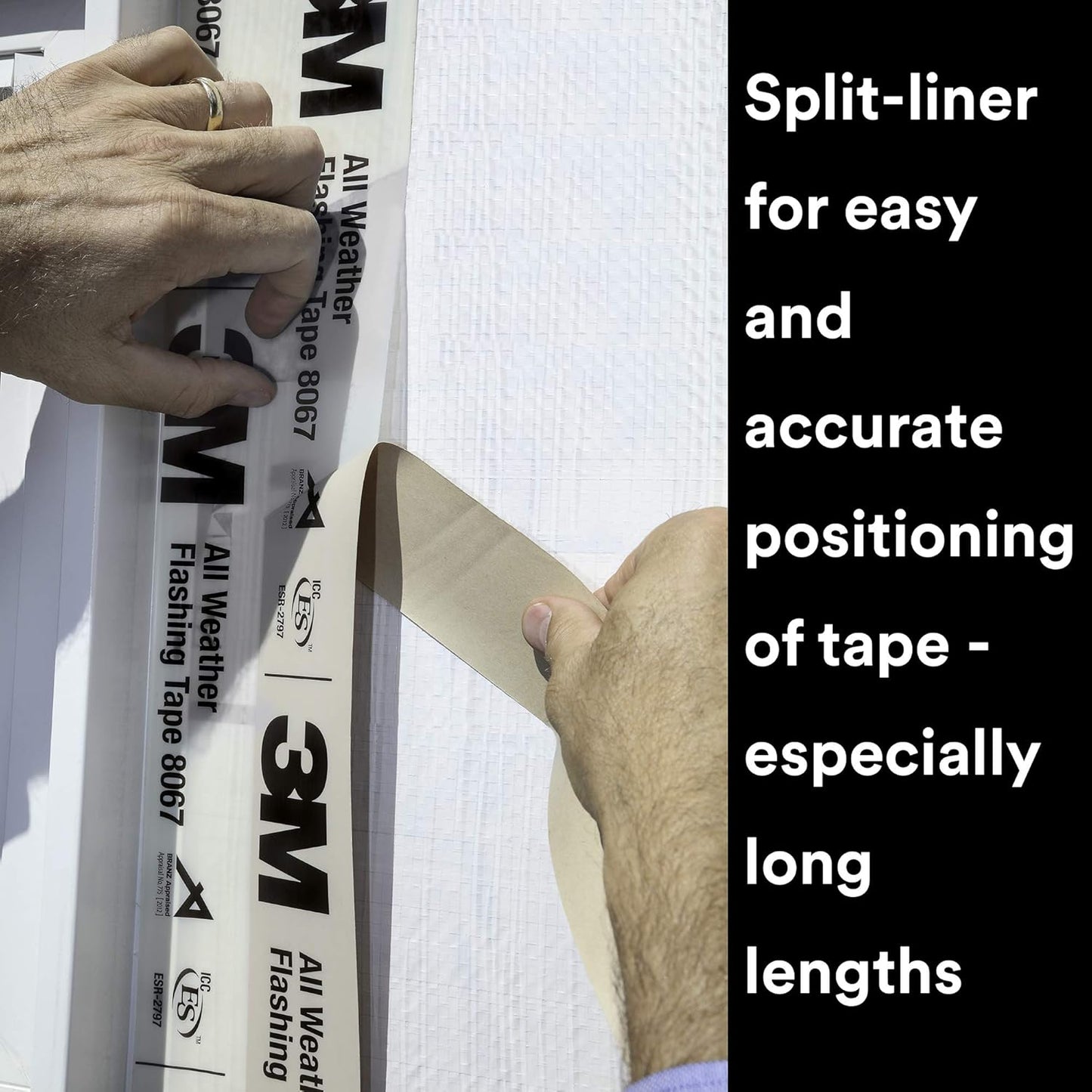 3M All Weather Flashing Tape 8067, 6 in x 75 ft, 1 Roll, Adhesive Backed Split Liner, Prevents Moisture Intrusion, Waterproof Flashing Seals Doors, Windows, Openings in Wood Frame Construction