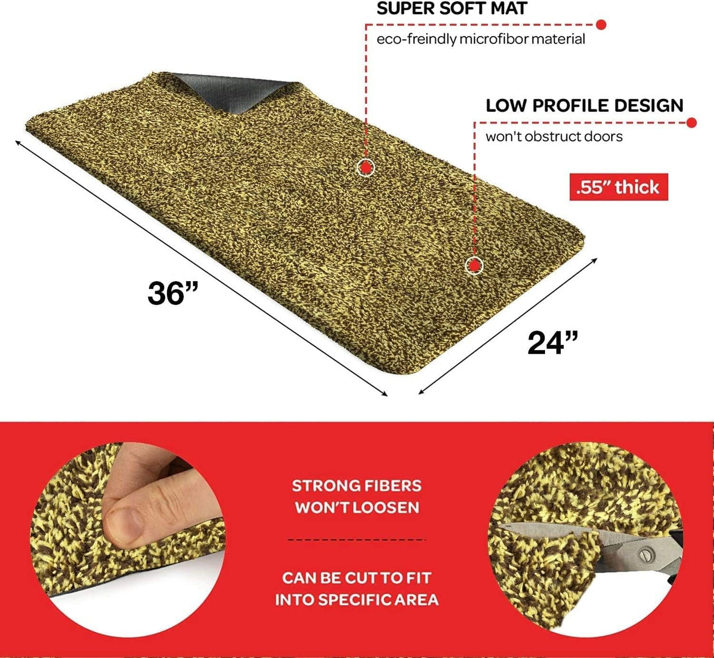 Premium Microfiber Indoor Door Mat – 24"x36" Washable Entry Mat, Non-Slip, Waterproof Backing, Super Absorbent, Low Profile Entryway Doormat for Indoor Entrance