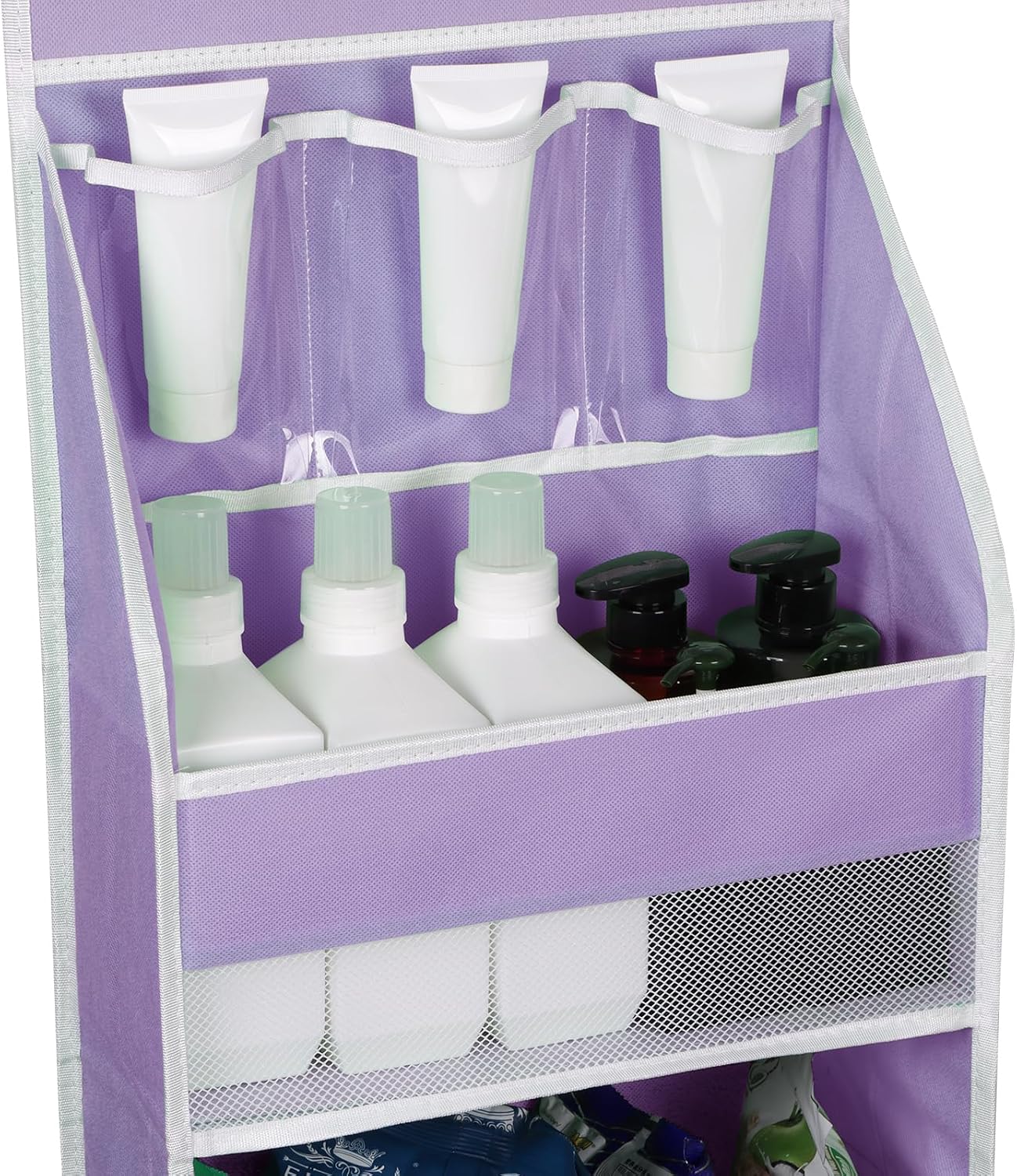 Univivi 6-Shelf Over Door Hanging Organizer Fabric Baby Door Storage with 5 Large Pockets and 3 Small PVC Pockets Wall Mount Hanging Storage Organizers for Baby Essential (Purple)