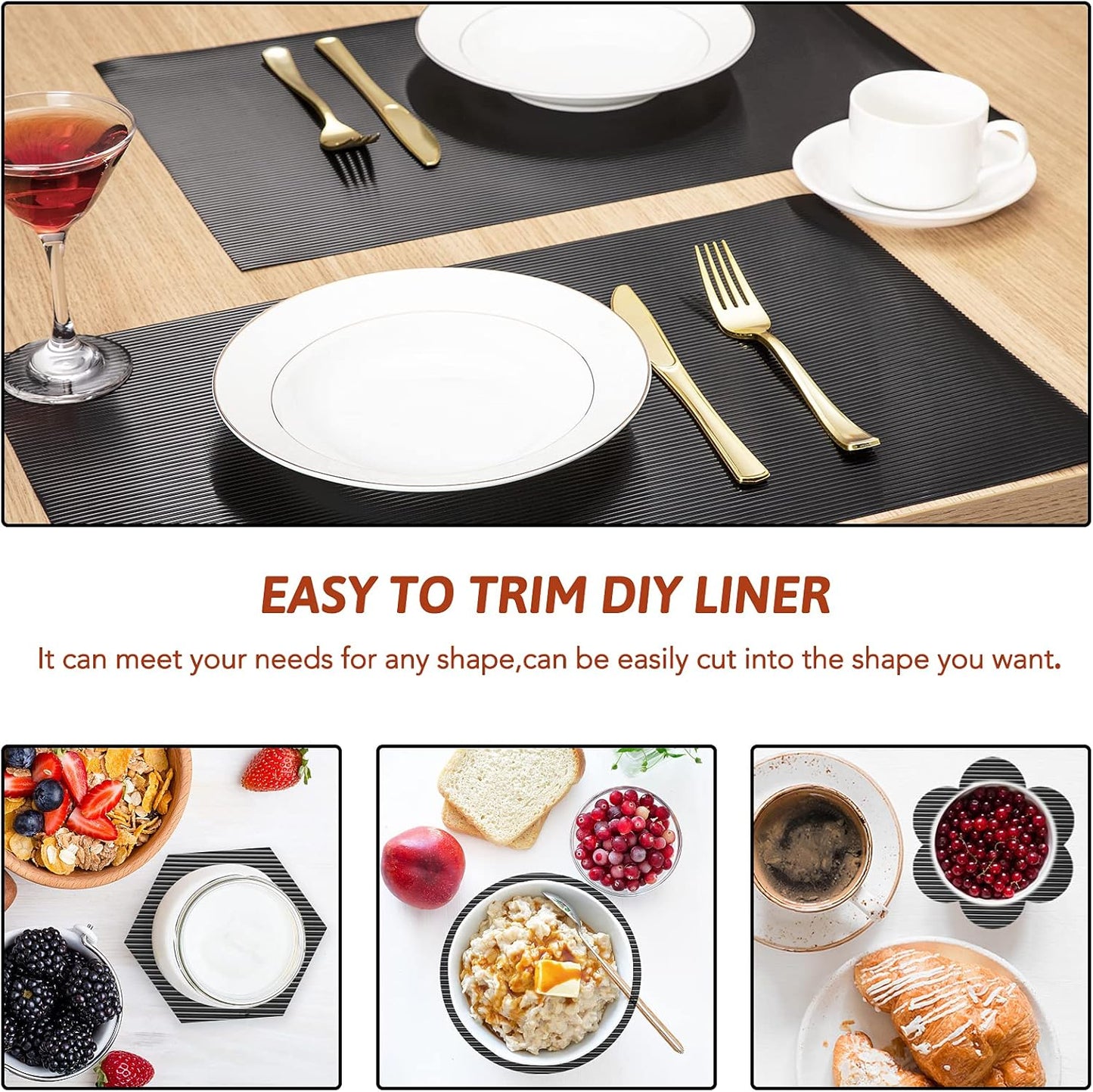 Glotoch Shelf Liner 17.5" x 30 ft. - Non Adhesive Refrigerator, Kitchen, Drawer Liners, Waterproof and Durable Fridge Table Place Mats for Cupboard, Cabinet, Drawer Liner, Black