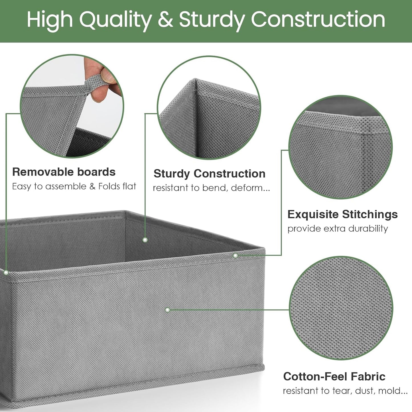 Criusia Drawer Organizer Clothes, 24 Pack Underwear Drawer Organizers, Foldable Closet Organizers and Storage Dresser Drawer Dividers Clothing Organizer for Clothes, Socks, Scarves, Bra, Ties (Grey)