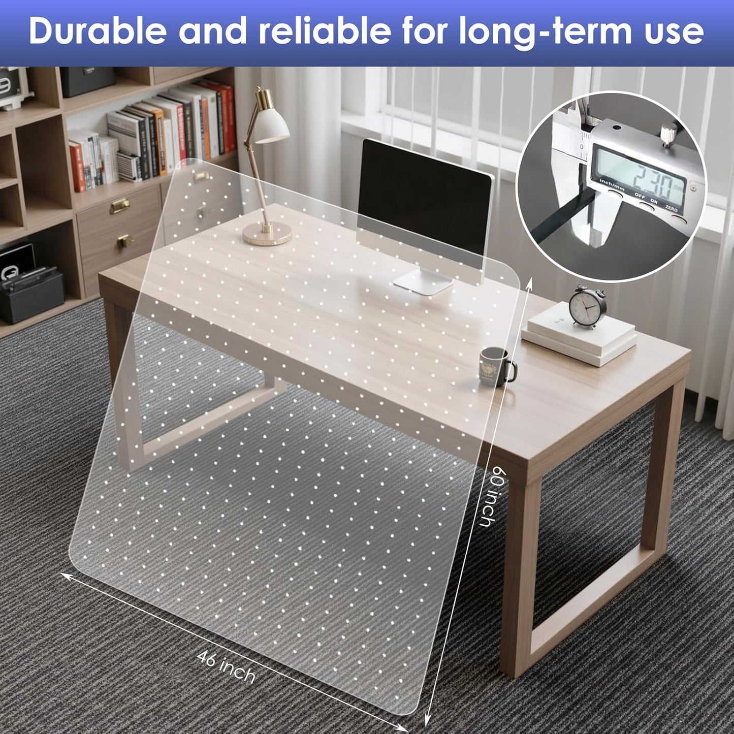Kuyal Office Chair Mat for Carpet, 46x60 Clear Heavy Duty Computer Chair Mat, Under Desk Protector Carpeted Floors Mat, Easy Chair Movement,Ship Flat