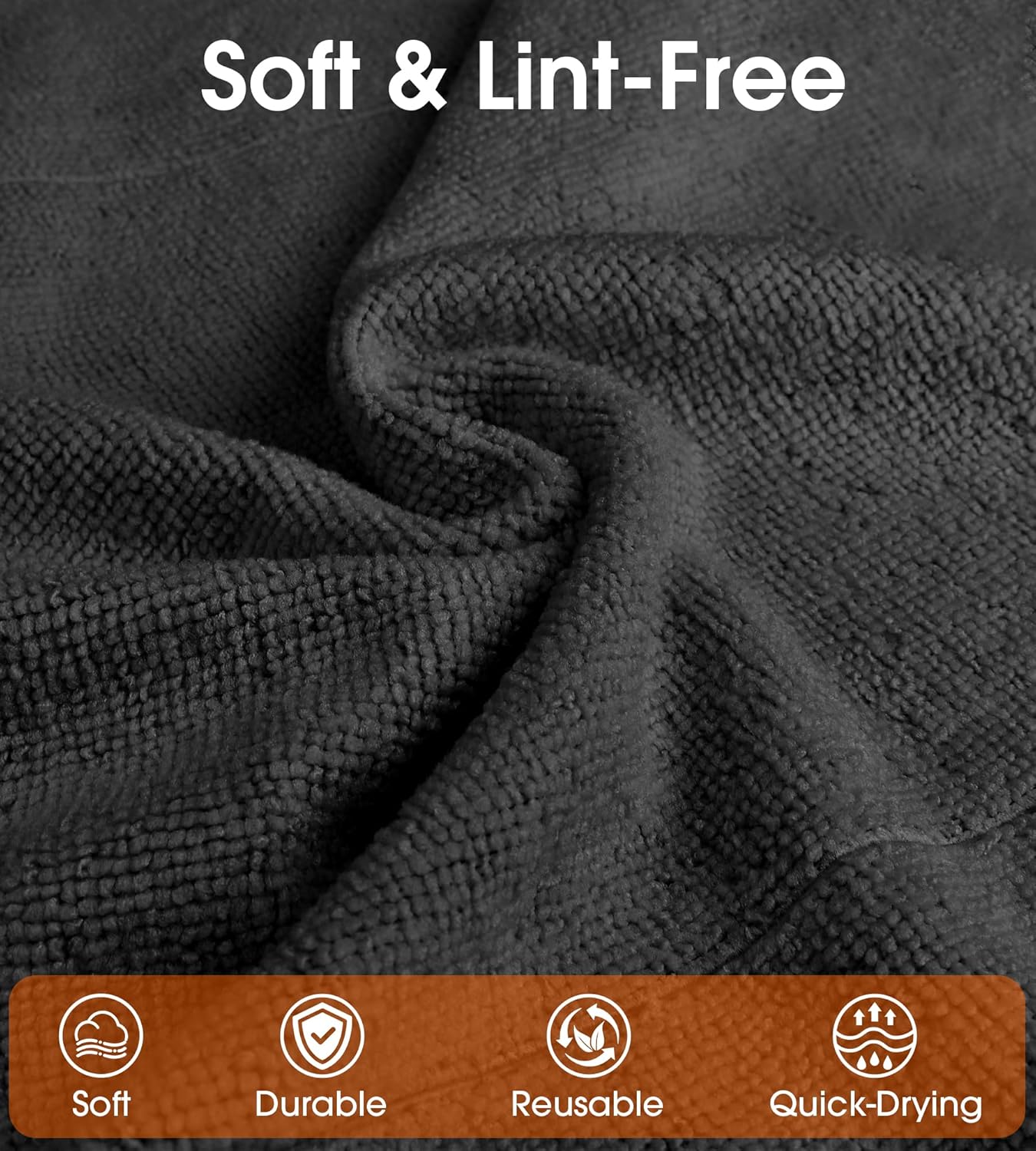 Roll of Microfiber Cleaning Cloth –100 Pack, Tear Away Microfiber Towels, Reusable, Washable, Scratch-Free, Cleaning Supplies,Kitchen Towels for Car, Home, Kitchen, Glass, Dishes(Black)