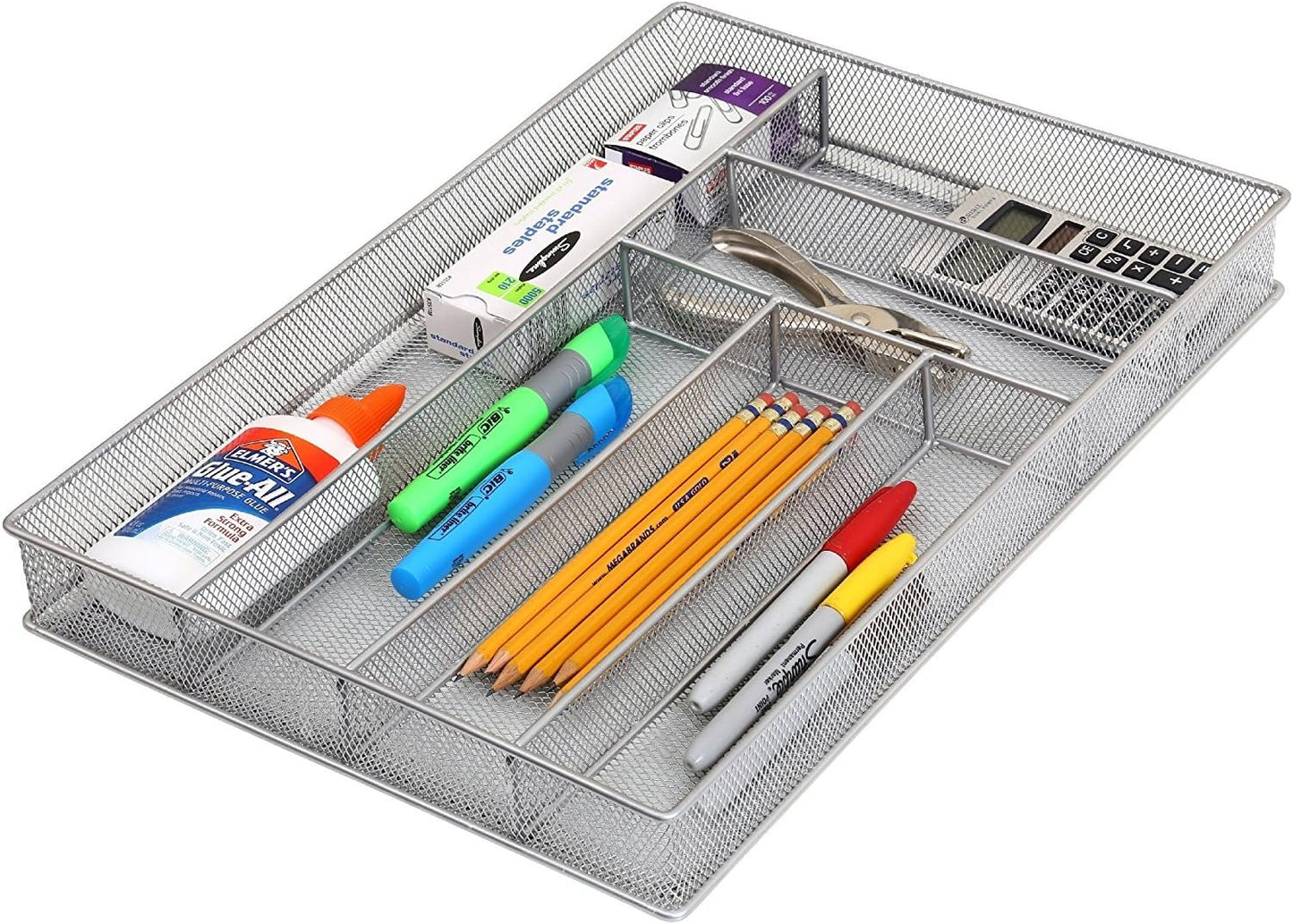 YBM Home Metal Silverware Organizer for In-Drawer Cutlery Storage, 6 Compartment Mesh Cutlery Flatware Tray Sorts Kitchen Utensils, Great for Office Supplies 1132s