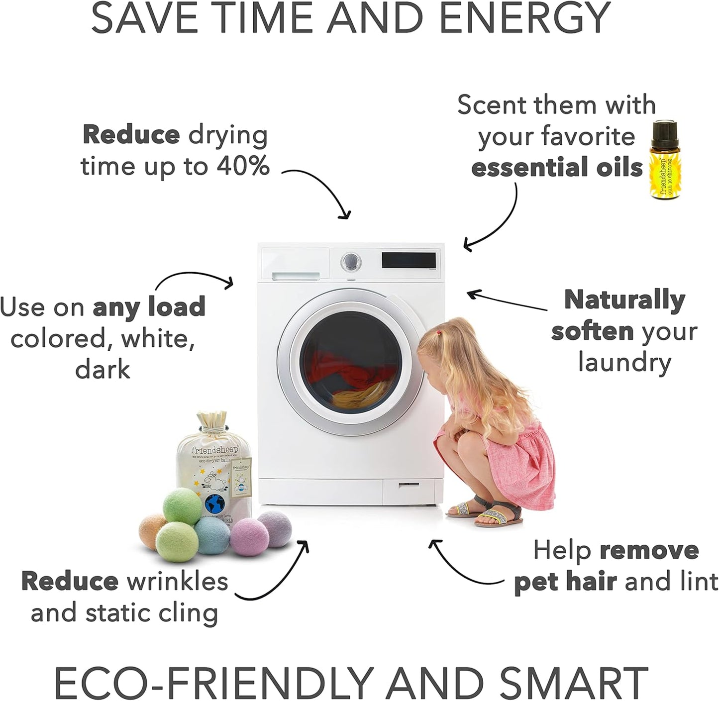 Friendsheep Wool Dryer Balls, Organic Reusable Fabric Softener Alternative for Laundry, Handmade, Fair Trade, Hypoallergenic, Eco-Friendly, Plastic-Free (6 Pack XL - Spring Magic)