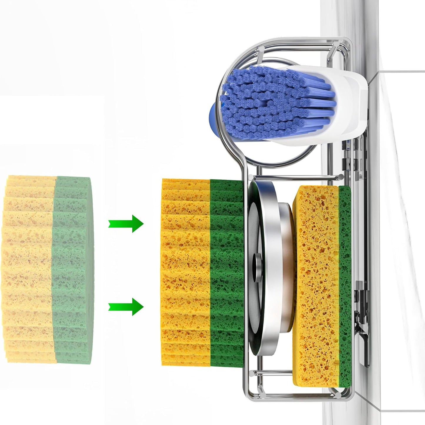 Cisily Smiley Sponge Holder for Kitchen Sink Caddy, Stainless Steel Movable Brush Holder Dish Cloth Hanger, Suction Cup Sink Caddy Organizer Scrubber Accessories (Silver)