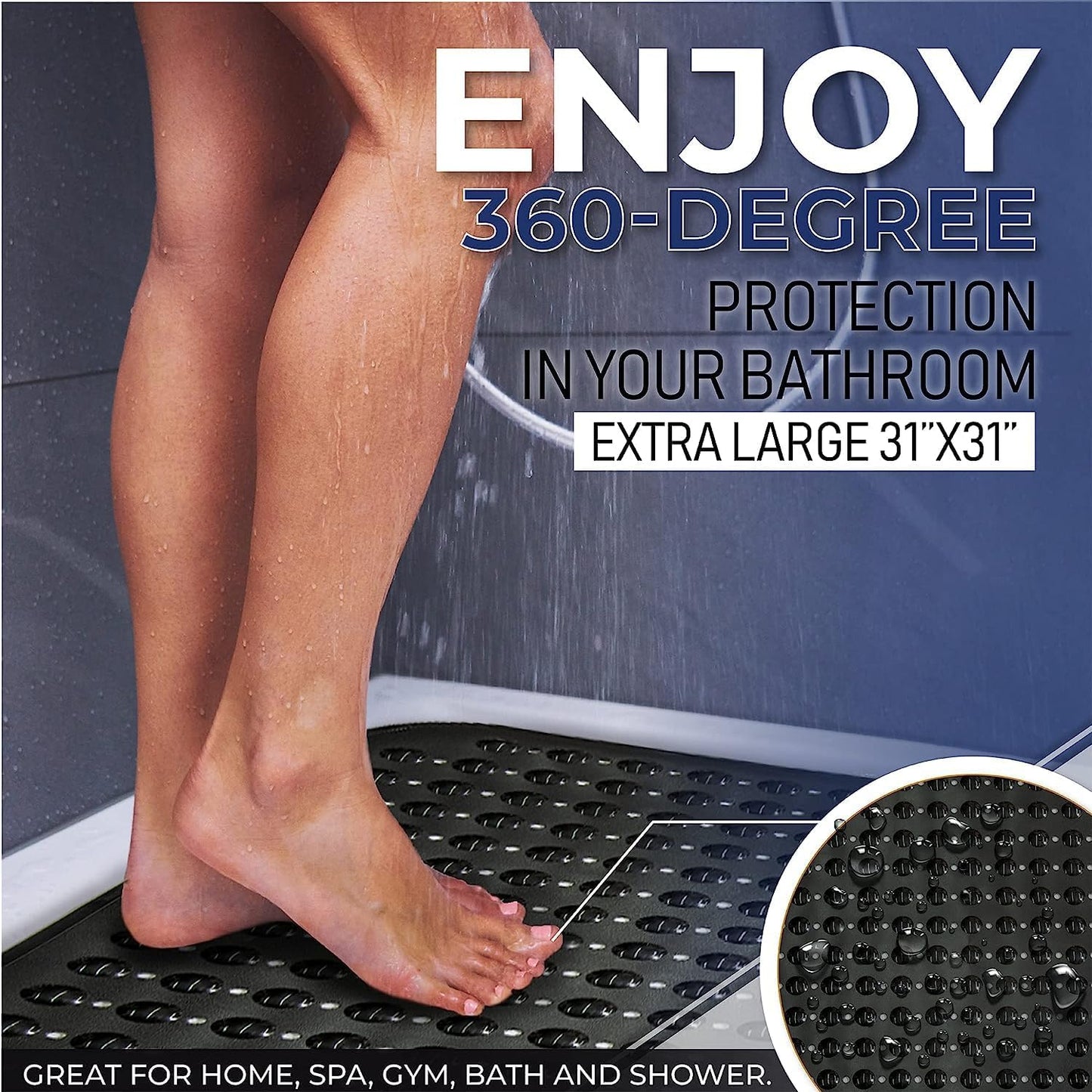 ENKOSI Extra Large Square Non Slip Shower Mat - 31 x 31-inch XL Bathroom Shower Mat - Square Shower Matts for Shower Stall Floors | Secure Suction Cups and Drain Holes (31x31 Mint Green)
