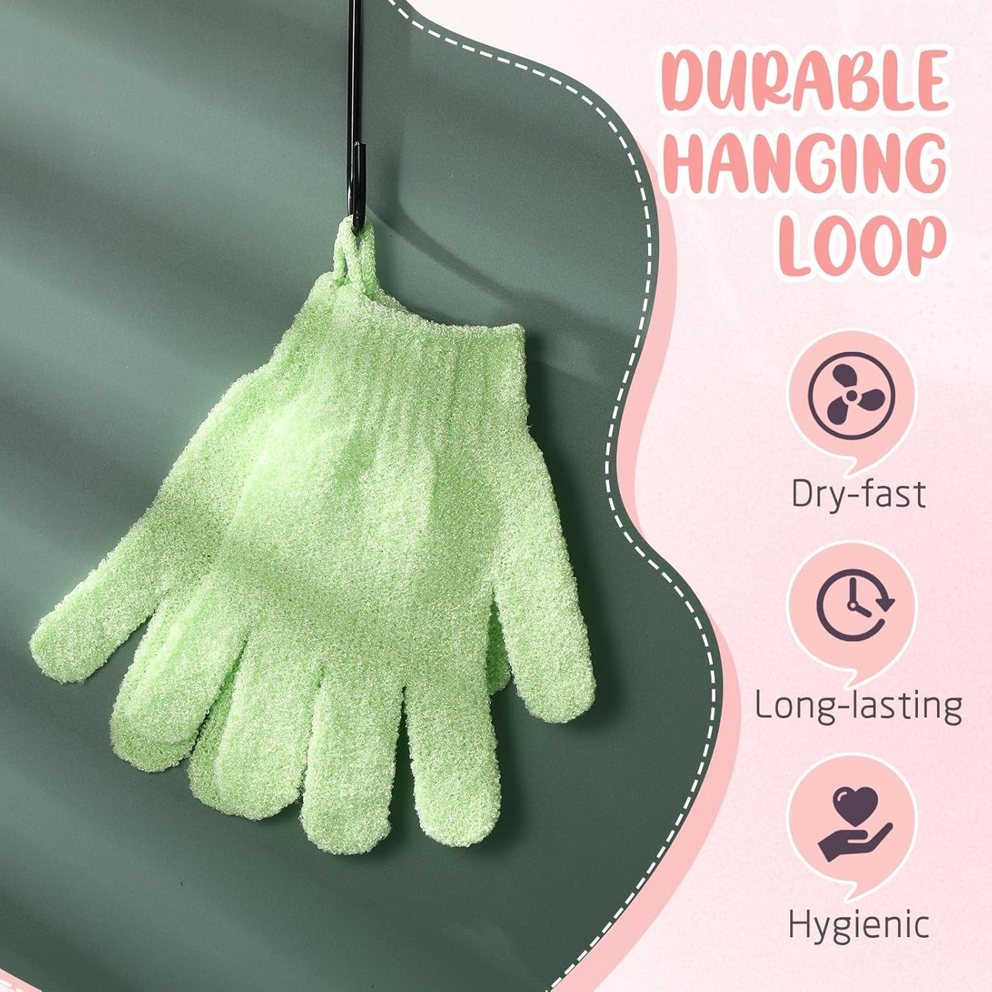 104 Pcs Exfoliating Glove Bulk Shower Gloves with Hanging Loop Exfoliating Body Scrubber Dead Skin Remover for Body Bath Beauty Spa Massage Scrubs Men Women Bathing (Green)