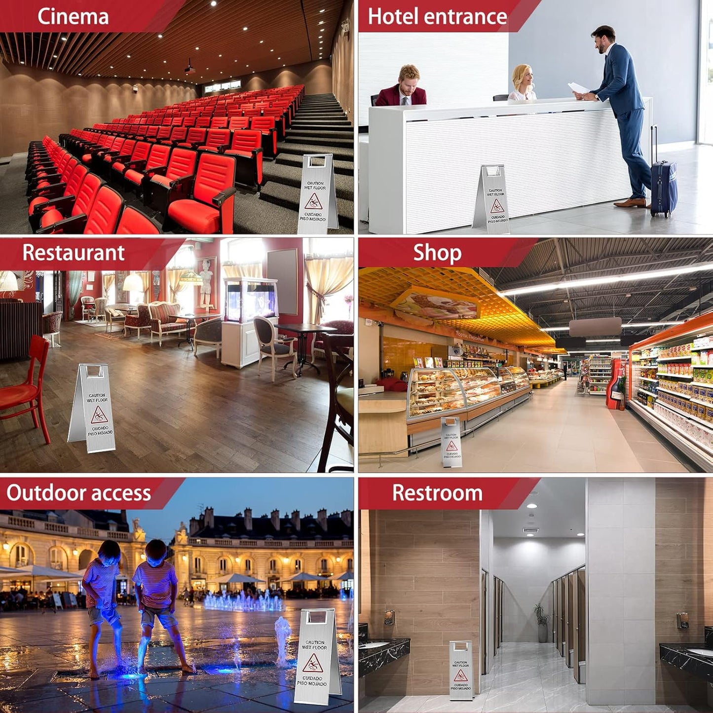 LEIFIDE Stainless Steel Wet Floor Caution Sign Bulk 8.8 Pound Portable Foldable Handle Bilingual Safety Sign for Kitchen Restaurant Supermarket Shop Commercial Use Avoid Fall and Slip Accident