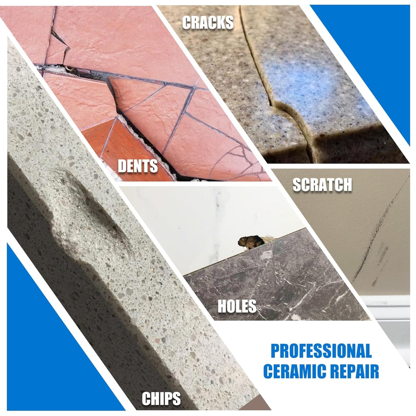 Tile Repair Kit, Ceramic Tile Chip Repair Kit, Porcelain Repair Kit for Ceramic, Tub, Acrylic, Fiberglass, Quartz, Marble and More, Tile Chip Repair Filler for Filling Dents, Cracks, Holes, Scratches