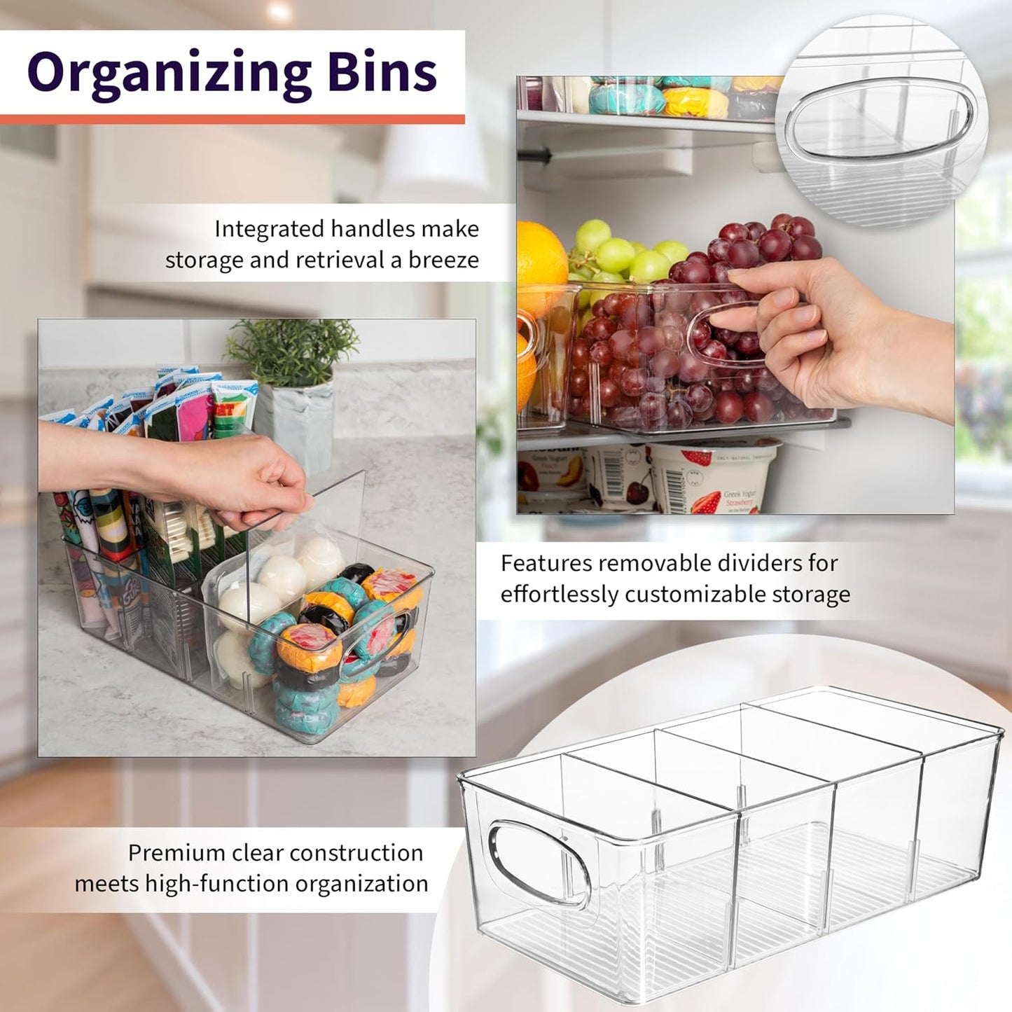 ClearSpace Pantry Organization and Storage Bins with Removable Dividers – Perfect Pantry Organizers or Kitchen Organization – Refrigerator Organizer Bins, Cabinet Organizers (2 Pack)