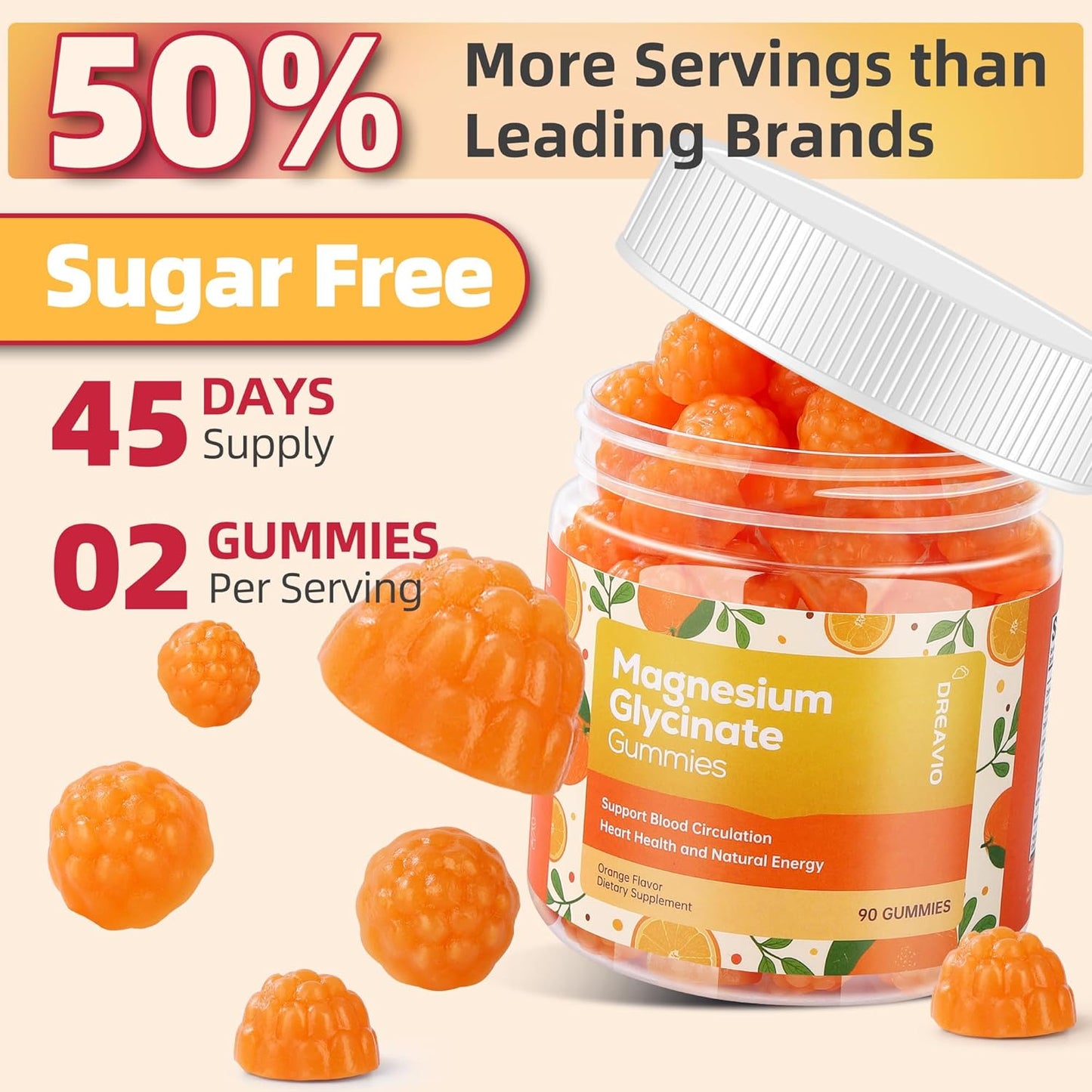 90 Count Magnesium Glycinate Gummies 400mg w/Ashwagandha Supplement - Sugar Free Zinc Magnesium Glycinate Supplement Ashwagandha Gummies for Adults Orange Flavor