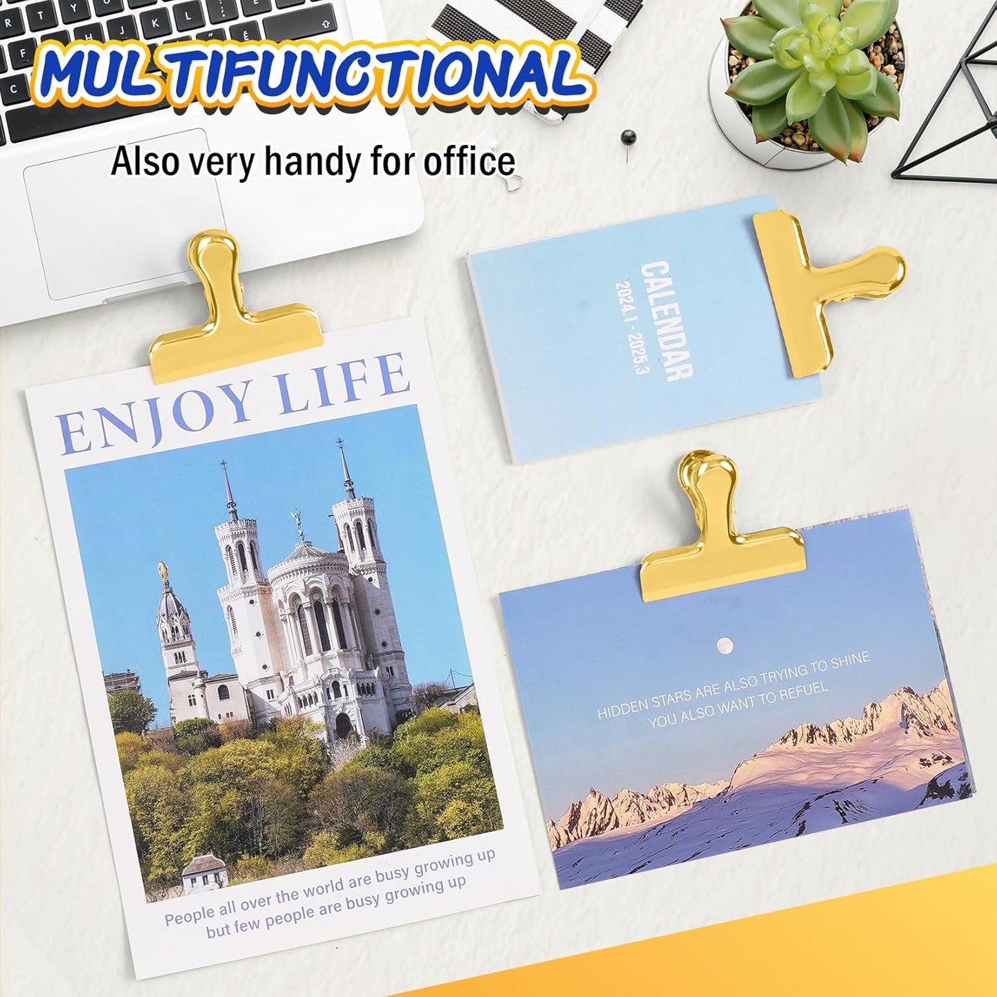 VNDUEEY 12 Pack Chip Clips, Stainless Steel Bag Clips for Food - Keep Snacks Fresh, Strong Grip Chip Clip Bag Clip, Perfect for Kitchen and Office Supplies -3 Inches, Gold