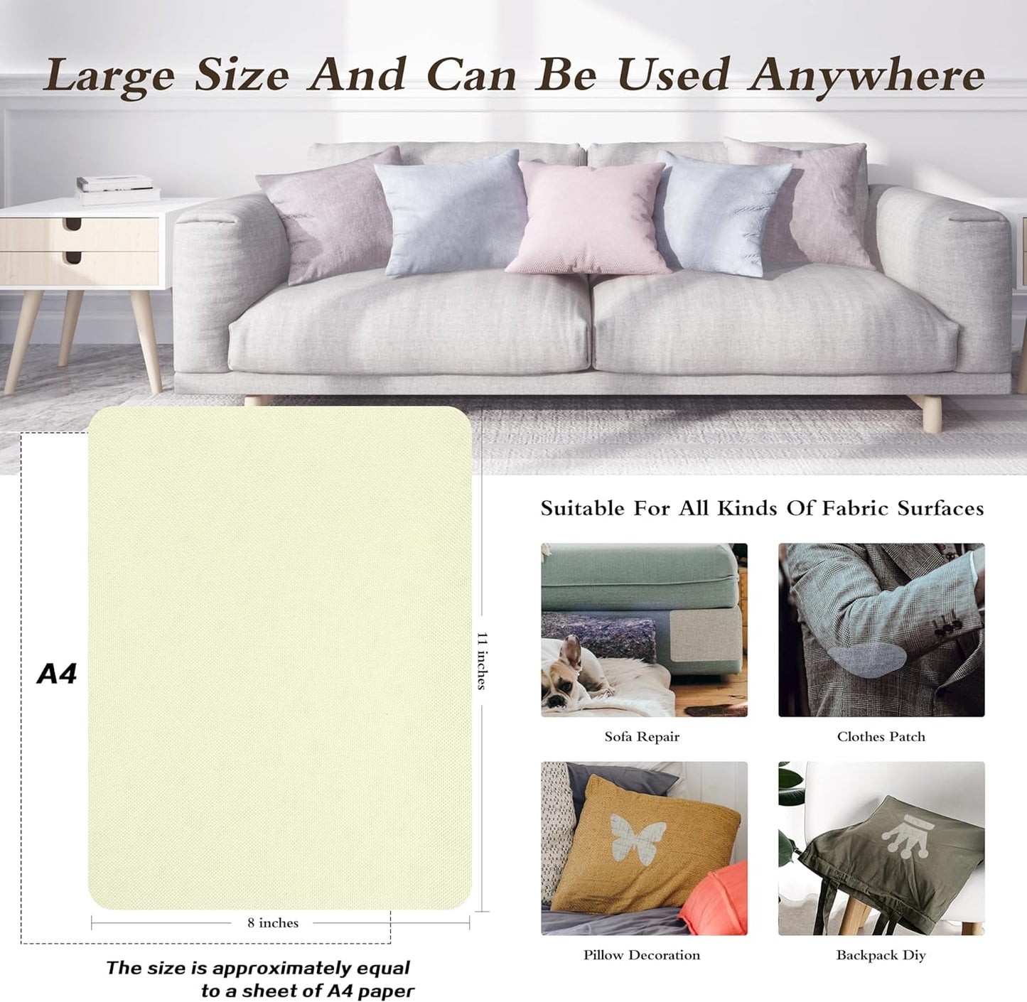 Fine Linen Repair Patches - Self-Adhesive Fabric Patches, 8x11 inch, 2 PCS, Multi Color, for Sofa and Clothes Repair