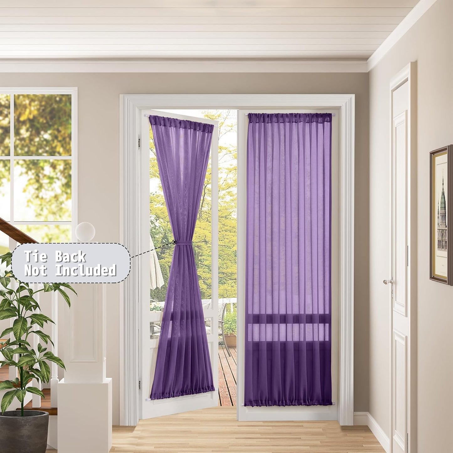 Tollpiz Sheer Door Curtain Closet Linen Textured Curtain Sheers Doorway Light Filtering Voile French Door Rod Pocket Curtains Patio Glass Door, 25 x 80 inches Long, Royal Purple, Set of 1 Panel