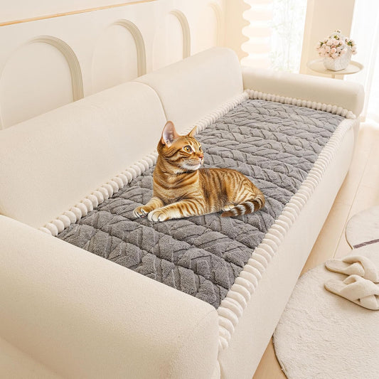 OTOB Couch Cover for Dogs Washable Pet Friendly, Non Slip Plush Funny Fuzzy Loveseat Sofa Cushion Slipcovers, All Seasons Geometric Jacquard Soft & Cozy Pet Bed Mat Protector (Gray, 27.6" x 47.2")