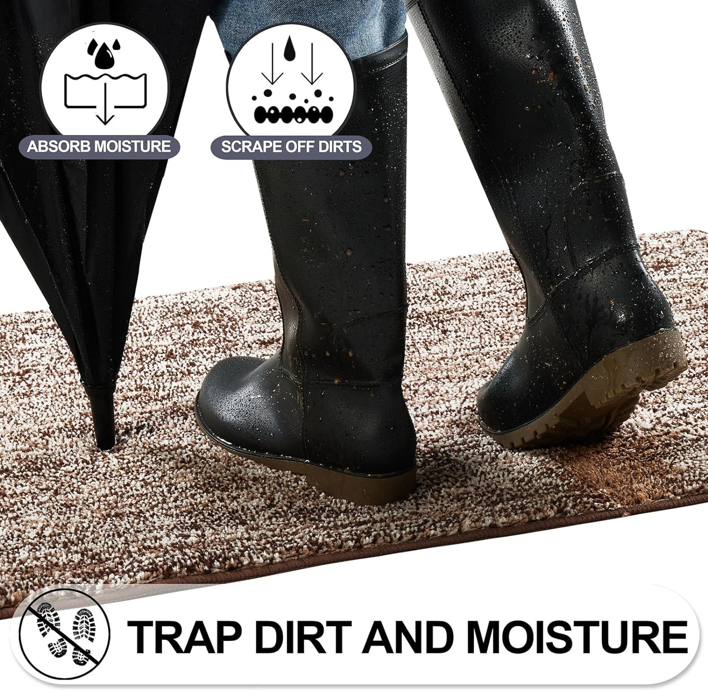 REFETONE Indoor Doormat, Front Door Mat 32"x48" Absorbent Rubber Backing Non Slip Door Mats, Washable Low-Profile Inside Floor Mat Door Rugs for Entryway, Resist Dirt Mud Mat for Dogs, Coffee/Brown