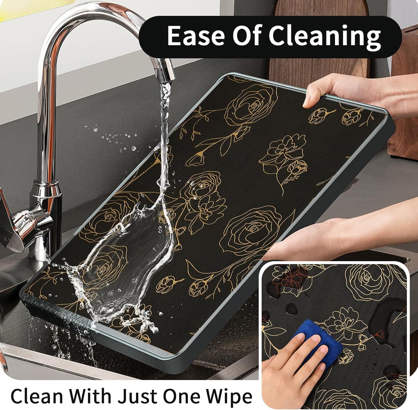 Shelf Liners for Kitchen Cabinets 12in x 20FT Non Adhesive Drawer Liner Black Floral Thickened Shelf Liner Paper Strong Non-Slip Easy to Clean for Tool Box Refrigerator with Knife and Tape Measure