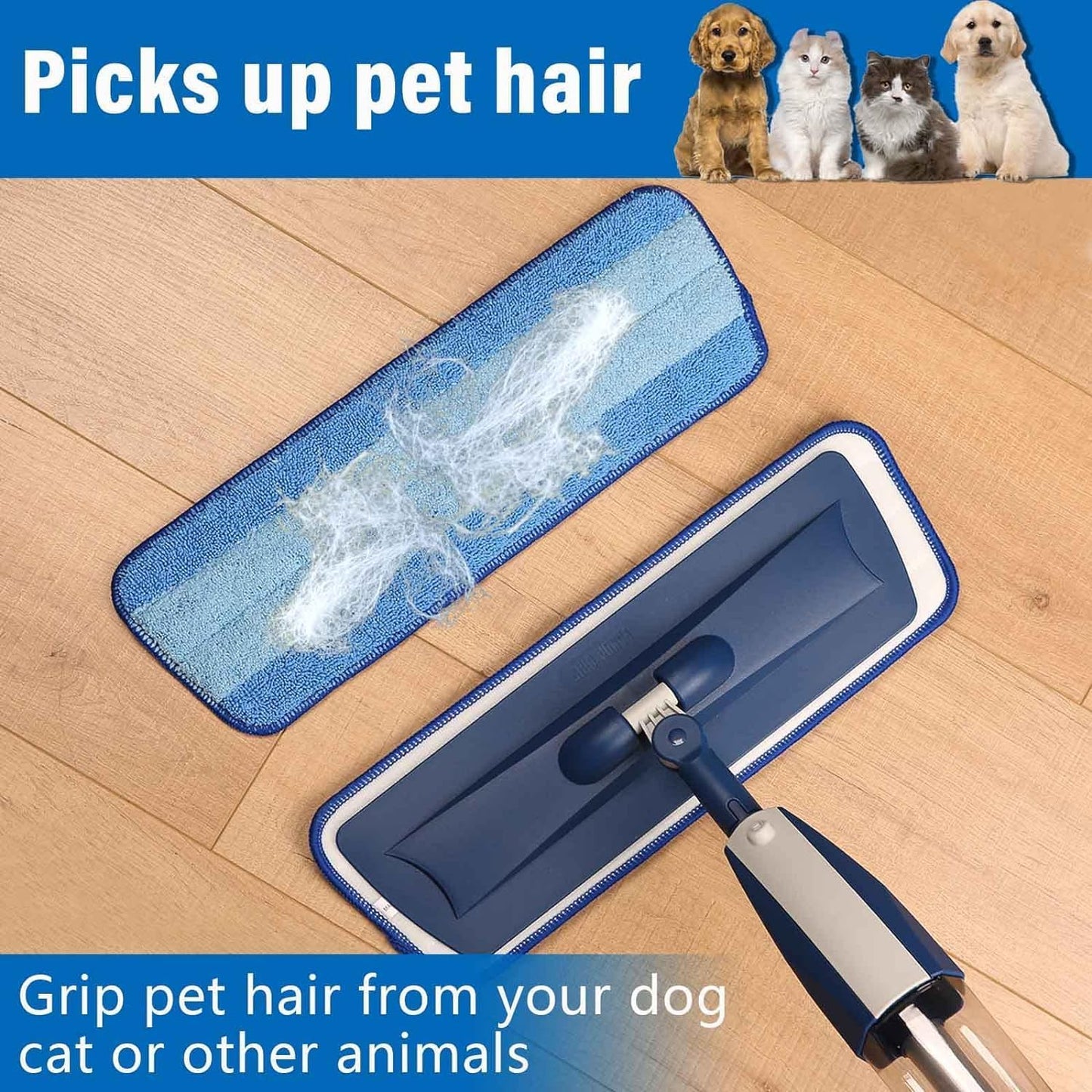 18 inch Mop Pads Refills, 3 Pack Microfiber Reusable Replacement Mop Pads Flat Replacements Heads for Wet Or Dry Floor Cleaning and Scrubbing, Blue Cloth