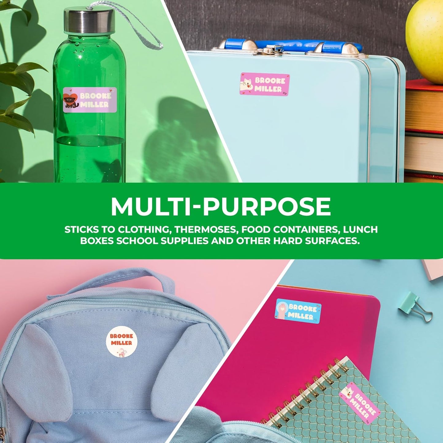 Personalized Name Tag Stickers for Kids (130+ Pack) | Cat Waterproof Labels for School Supplies, Bottles & Lunch Boxes | Custom Vinyl Name Labels for Clothing, Toys & More (F. Cats)