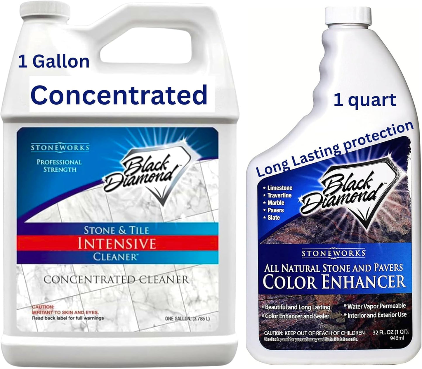 Black Diamond Stoneworks Intensive Cleaner Gallon + Color Enhancer Quart (2-Pack) – Heavy-Duty Stone Cleaner & Professional Color Restorer for Natural Stone, Tile & Masonry