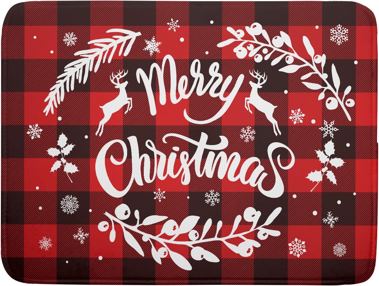 Merry Christmas Dish Drying Mat 18x24 Inch for Christmas Kitchen Counter Decor Absorbent Reversible Microfiber Red Buffalo Check Plaid Dishes Pad Dish Drainer Rack Mats Kitchen Accessories