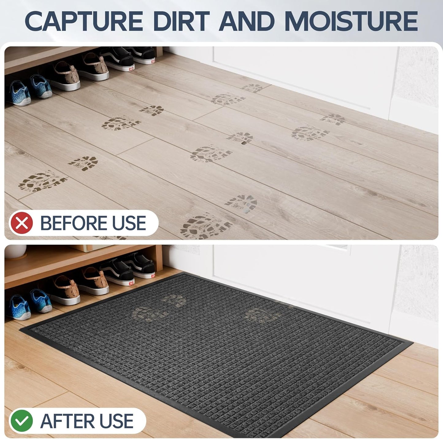 Amyracel Indoor Mat All Season Weather Outside Door Mats, 36"x48" Heavy Duty Rubber Backed Indoor Entrance Mat, Low Profile Doormat for Entryway, Waterproof Outdoor Welcome Door Mats