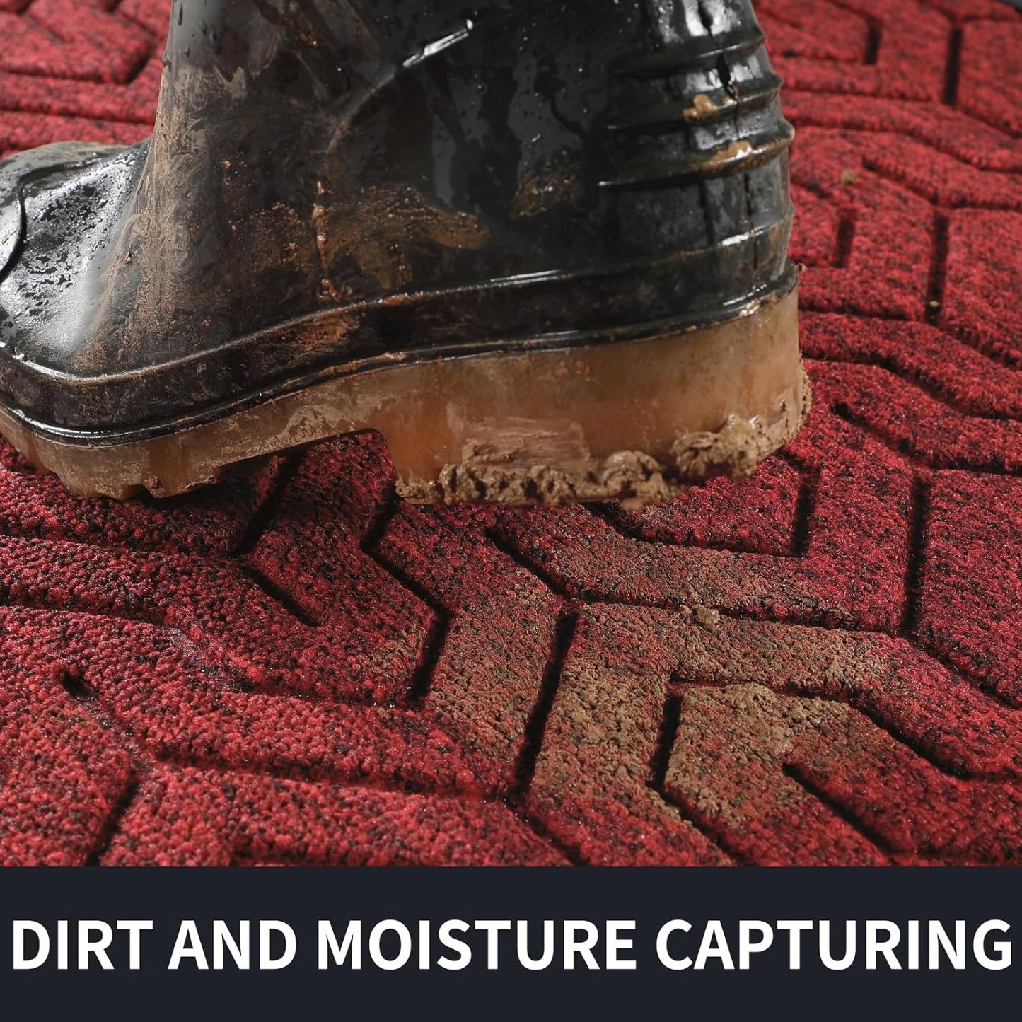 Yimobra Front Door Mat Outside Entrance 29.5x17, Waterproof Heavy Duty Outdoor Mats for Front Door, Non Slip Rubber Entry Mat for Garage Patio, Black Red