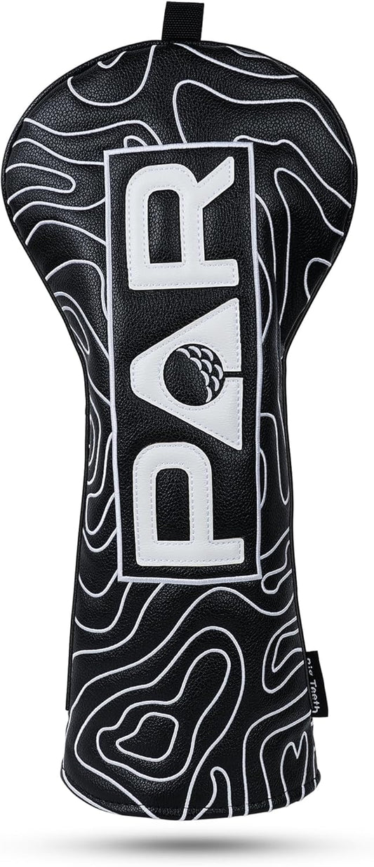 Big Teeth Golf Club Covers Full Set Driver Headcover Fairway Wood Hybrid Golf Club Iron Head Covers, Topographic Edition Putter Cover Leather Golf Head Covers Pure Black, Gifts for Men
