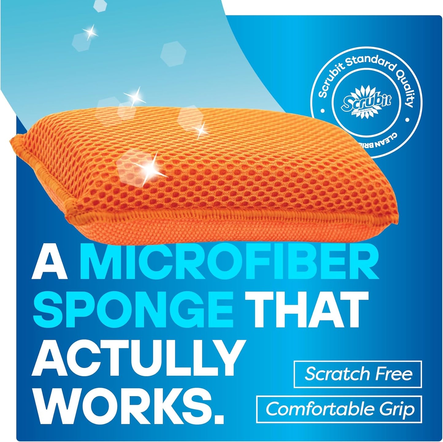 SCRUBIT Reusable Sponges for Dishes - 12 Pack Microfiber Sponges Kitchen Dish Scrubber, Machine Washable & Non-Scratch Scrubbers (Orange)