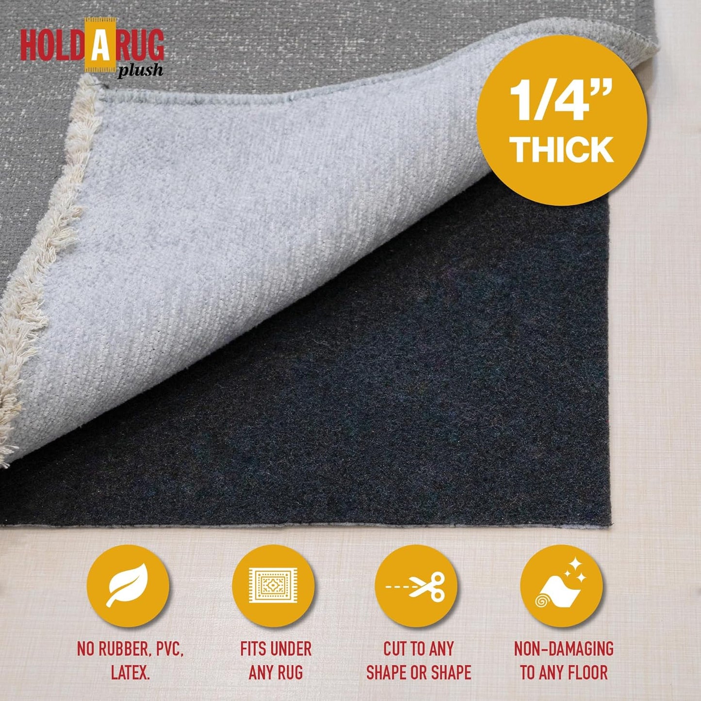 Hold-a-Rug Plush 3' x 14' Nonskid, Nonslip Rug Pad, Reversible Gripper, ¼ Thick, Safe for All Floors and Carpet, Keep Area Rugs Secure