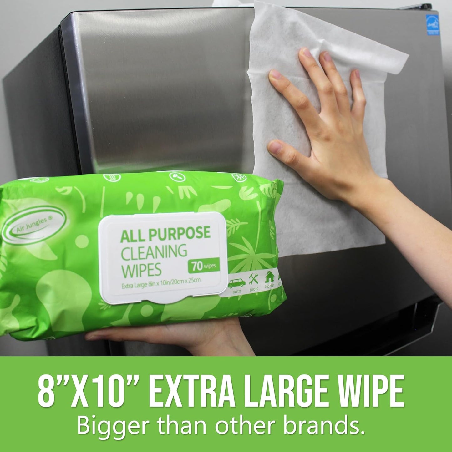 Air Jungles All Purpose Car and Home Cleaning Wipes 70 Count (Pack of 3), Extra Large 8" x 10" Size Cleaner Wipes for Car Interior Household Appliance Yoga Mat Desk Gym Equipment Couch Desk & Fabric