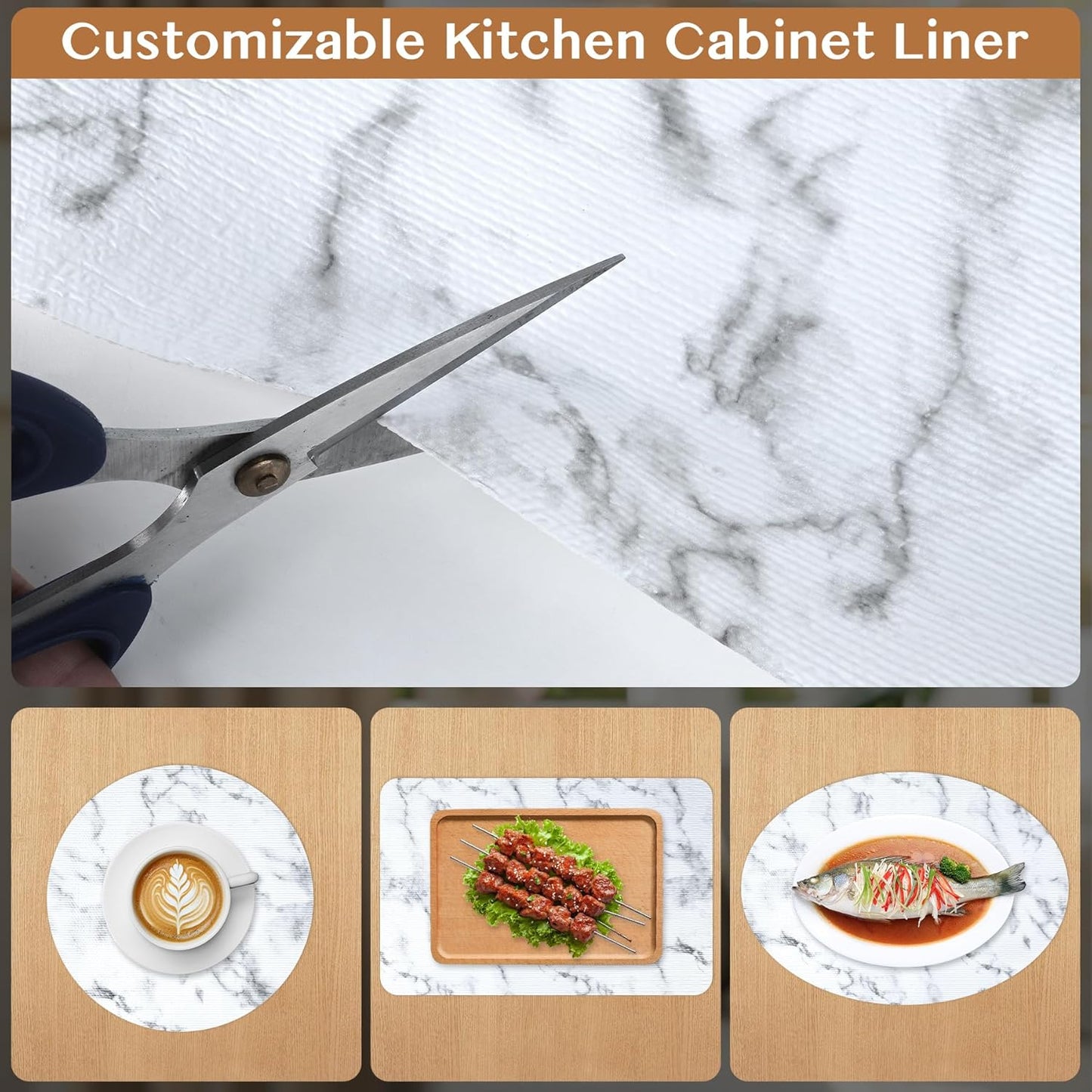 Non-Adhesive Shelf and Drawer Liner for Kitchen Cabinets, 12 in x 10FT Strong Non-Slip Cabinet Liners for Shelves, Refrigerator, Pantry Storage, Bathroom Closet, Easy to Clean, Marble