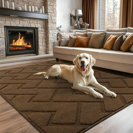 hicorfe Indoor Doormat,Front Back Door Mat Rubber Backing Non Slip Door Mats 47"x71" Absorbent Resist Dirt Entrance Doormat Inside Floor Mats for Entryway Washable Low-Profile(Dark Brown)