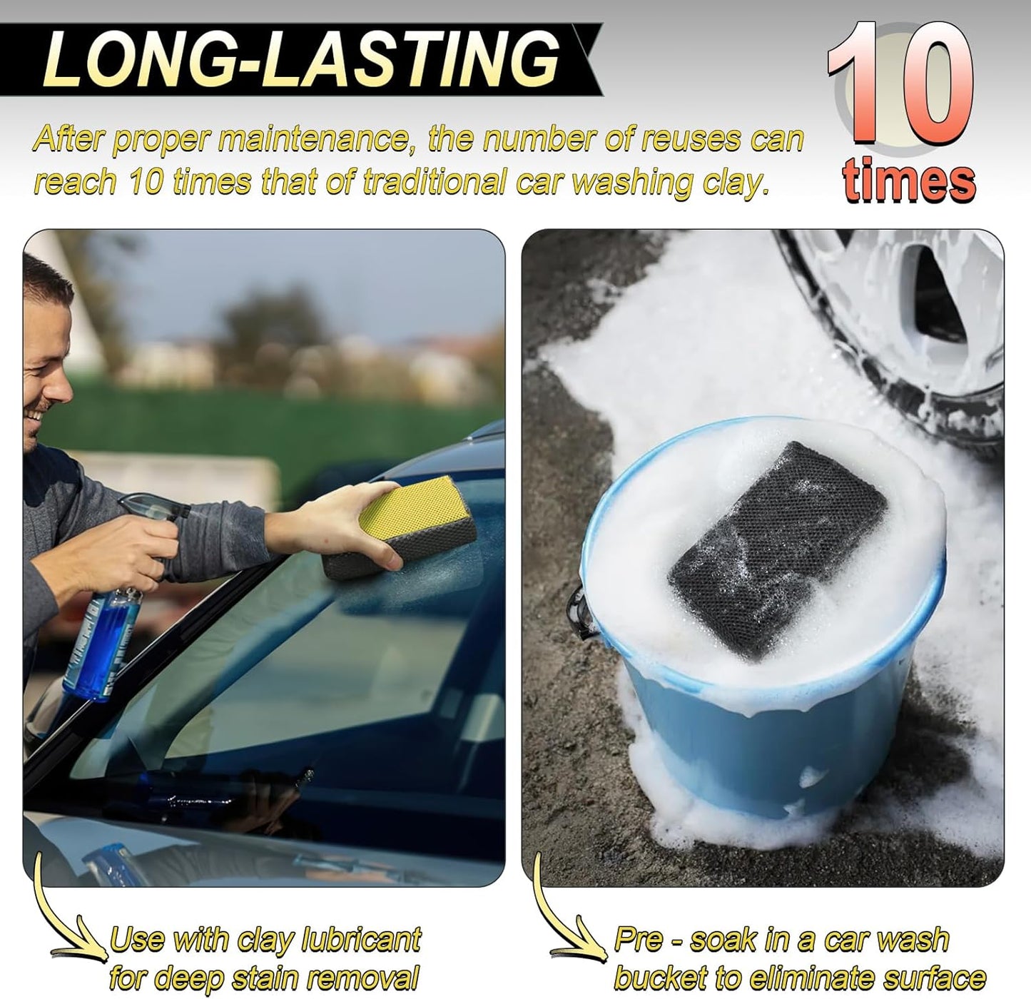 Car Wash Sponge,Dual Sided Car Clay Scrubber for Fast and Effective Removal of Paint,Light Overspray So On,Scrubbing and Clay Work,2-Pack