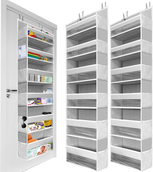 HOMELUX THEORY 2 PC Heavy Duty Over the Door Organizer 55x14x6.7, 6 Large Front & 12 Side Pockets, Hanging Storage Closet Door Organizer for Bedroom, Bathroom and Baby Nursery Storage (Light Gray)