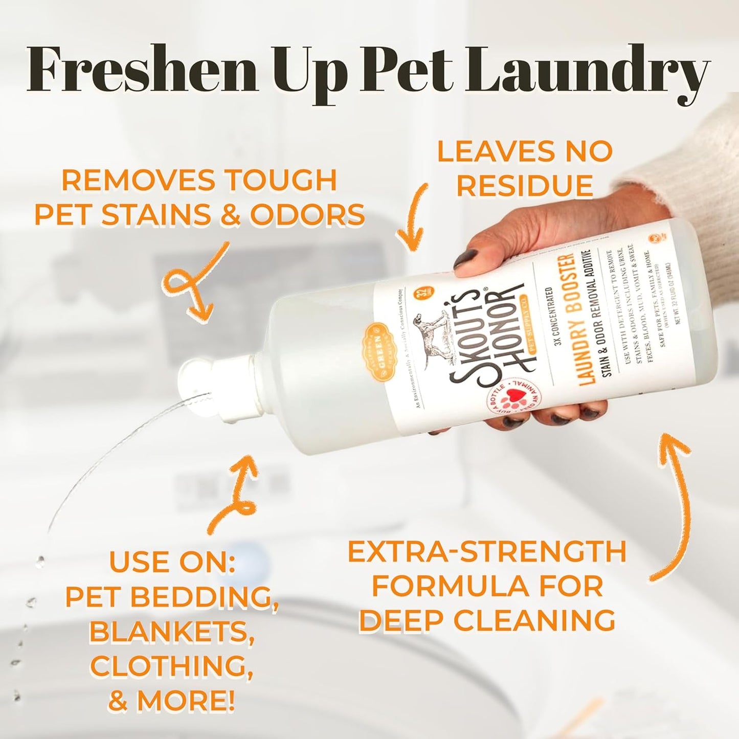 Skout's Honor Laundry Booster Stain & Odor Removal Additive - Plant-Powered Formula for Pet Bedding, Clothing, and Washable Pee Pads - Eco-Friendly & Cruelty-Free, 32 oz - 3 Pack