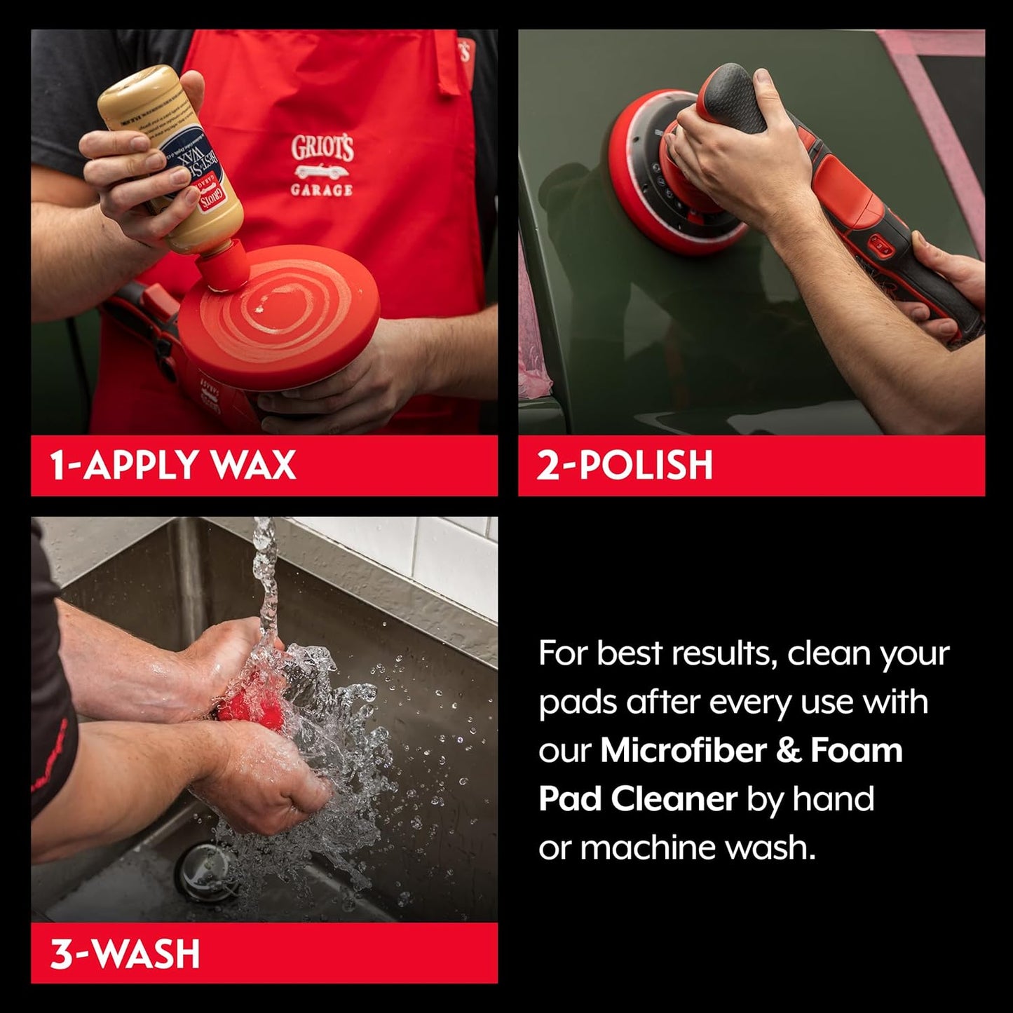 Griot's Garage 5.5” Red Foam Waxing Pads for Car Detailing, Polishing and Buffing Pads for Use with Waxes and Sealants, 10525, Set of 2