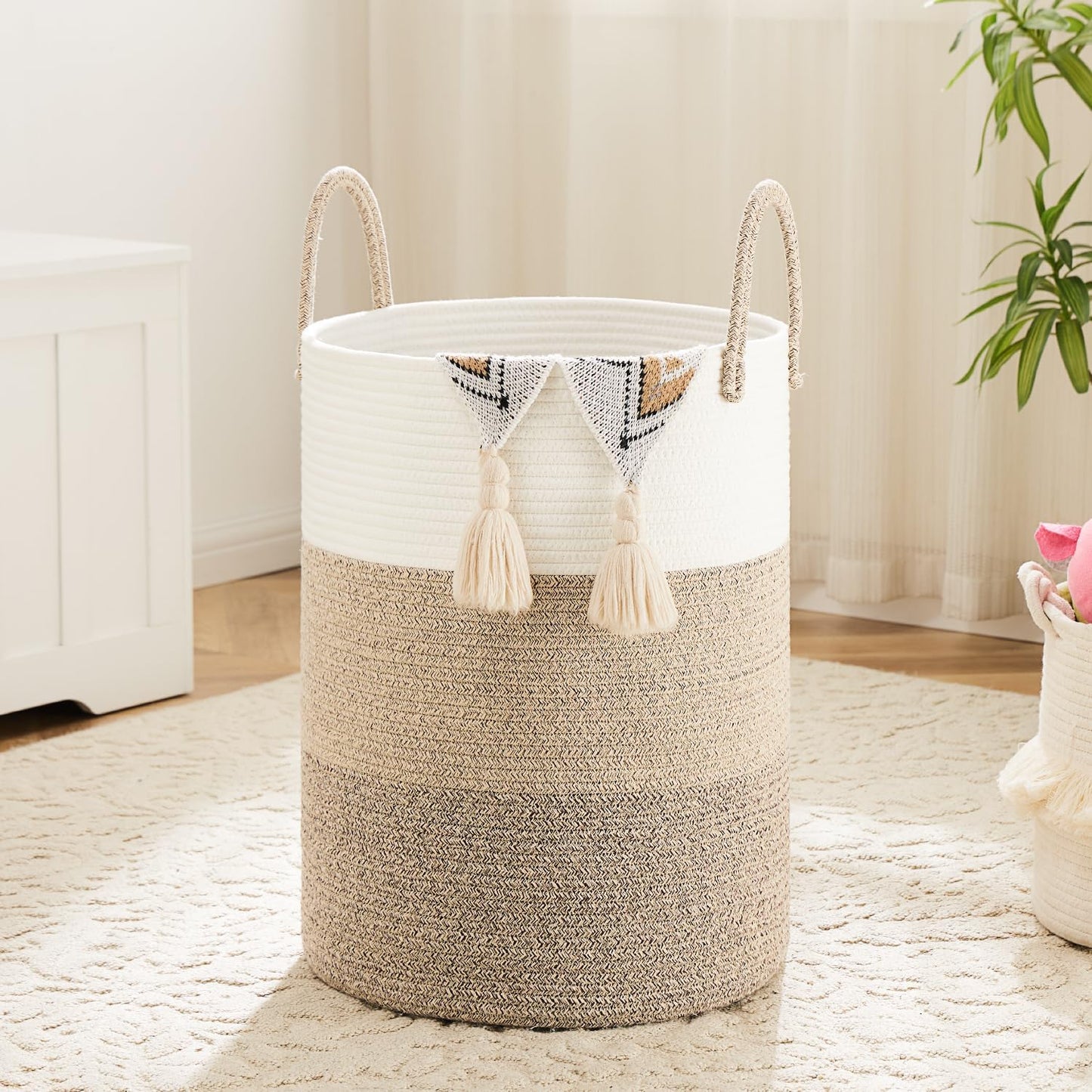 Laundry Basket,Woven Cotton Rope Laundry Hamper,40L for Decorative Storage of Dirty Clothes,Toys and Blankets in Bathroom,Bedroom and Living Room